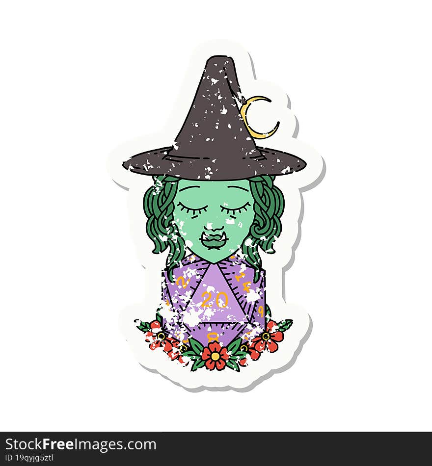 half orc wizard with natural twenty dice roll grunge sticker