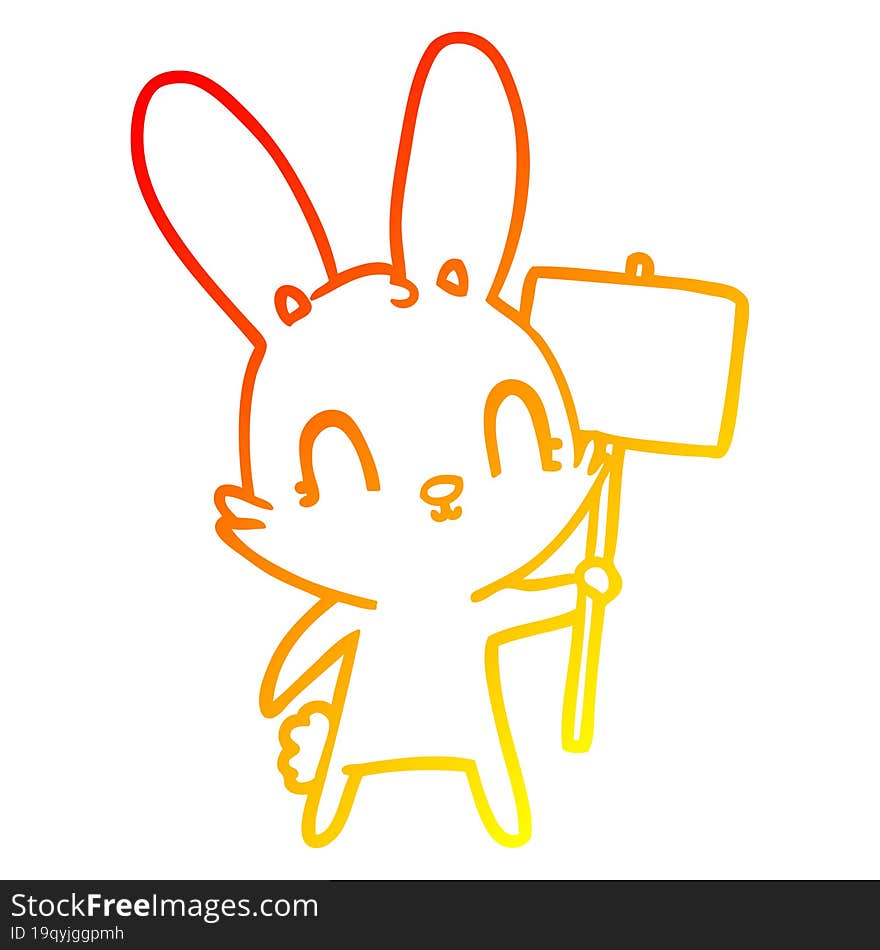 warm gradient line drawing of a cute cartoon rabbit with sign