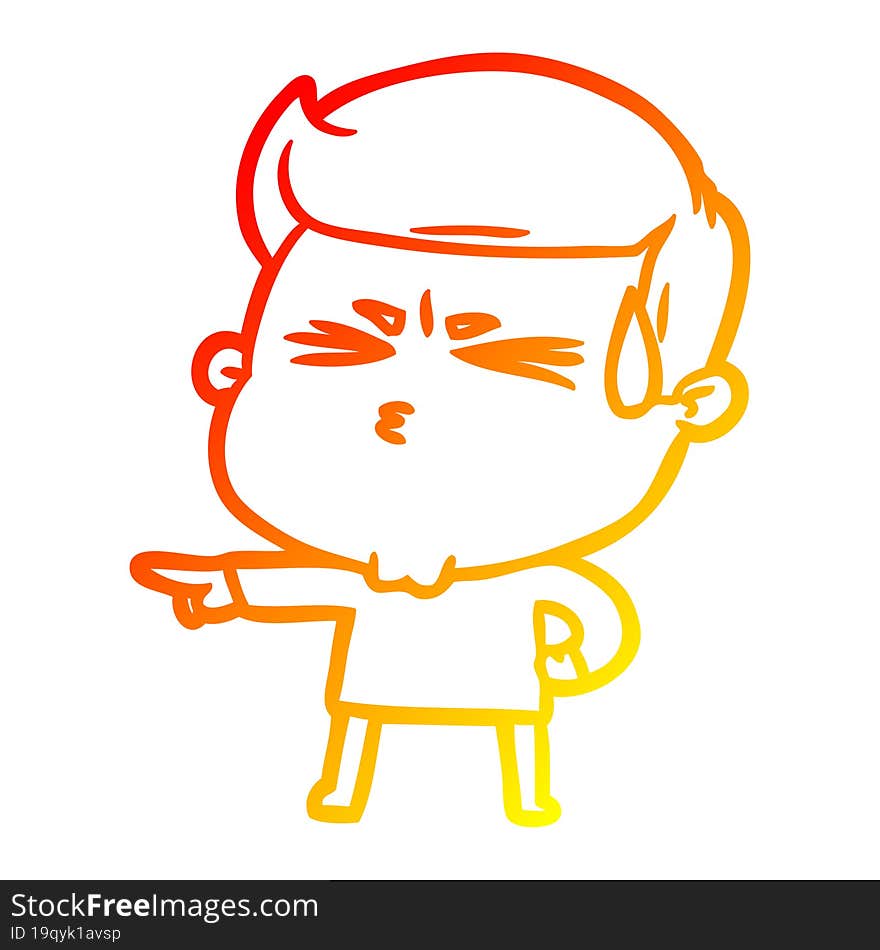 warm gradient line drawing cartoon man sweating