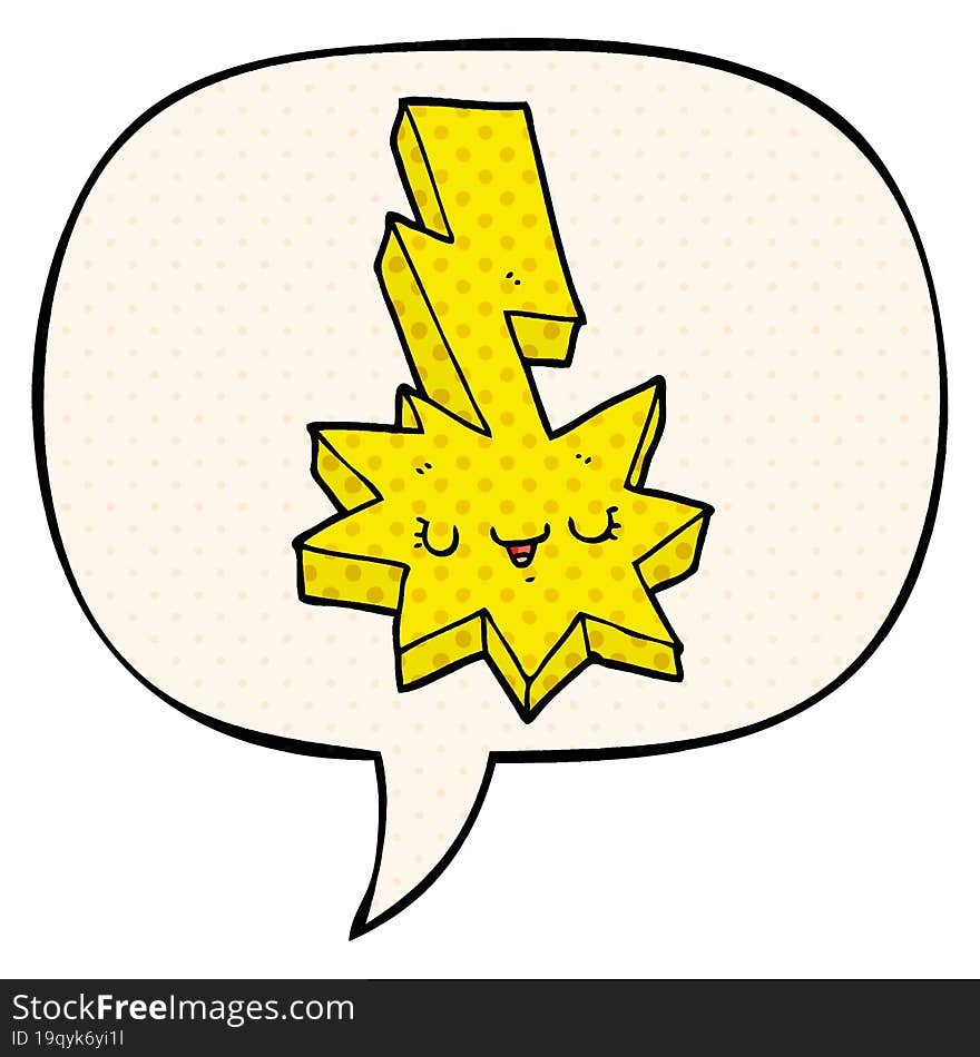 cartoon lightning strike and speech bubble in comic book style