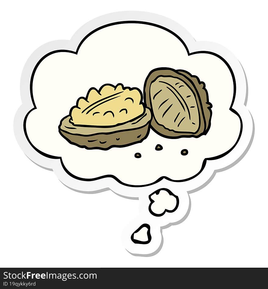 cartoon walnuts and thought bubble as a printed sticker