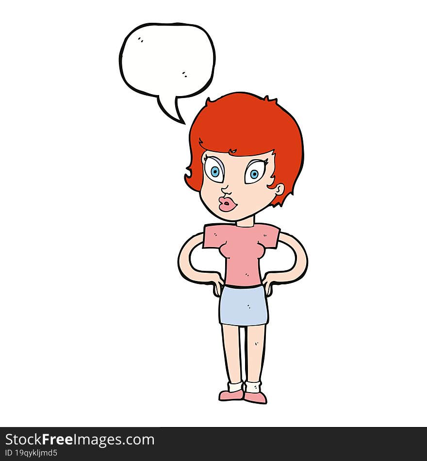 cartoon woman with hands on hips with speech bubble