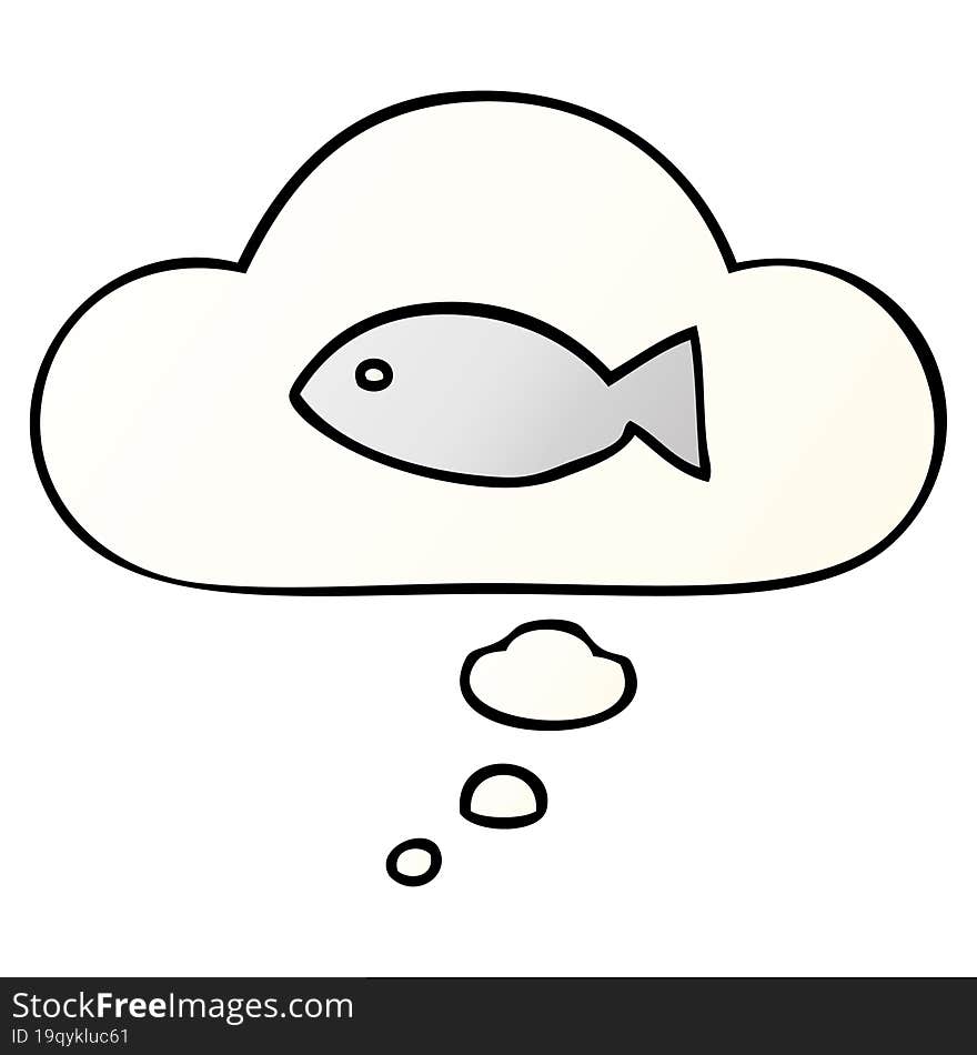 cartoon fish symbol and thought bubble in smooth gradient style