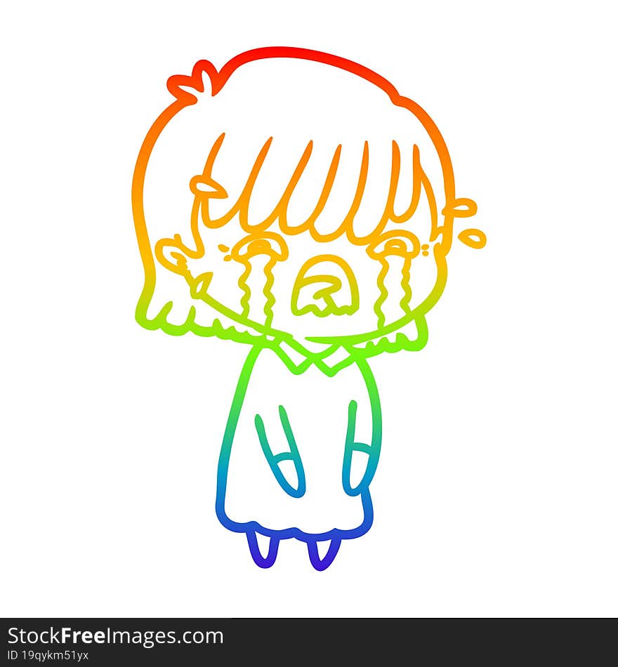 rainbow gradient line drawing of a cartoon girl crying