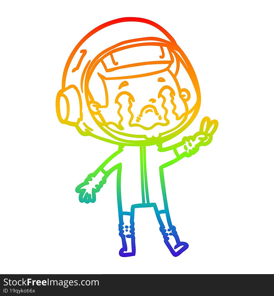 rainbow gradient line drawing cartoon crying astronaut