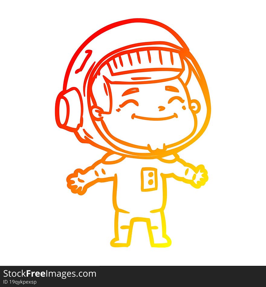 warm gradient line drawing of a happy cartoon astronaut