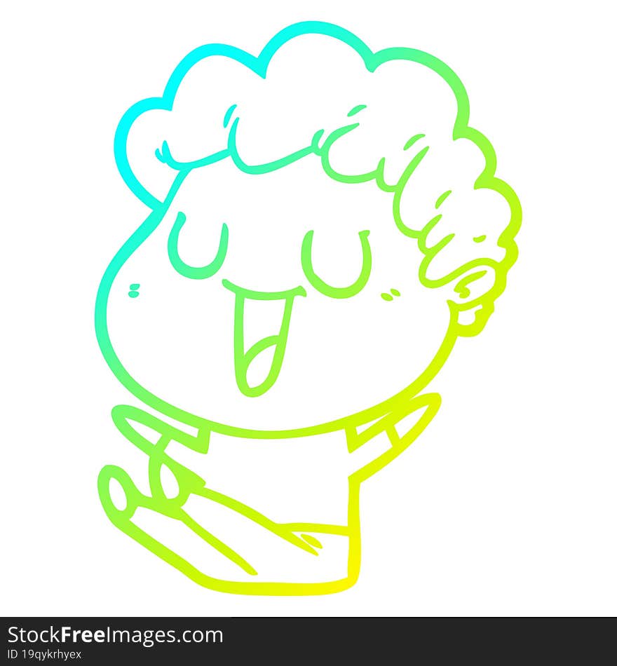 cold gradient line drawing of a laughing cartoon man