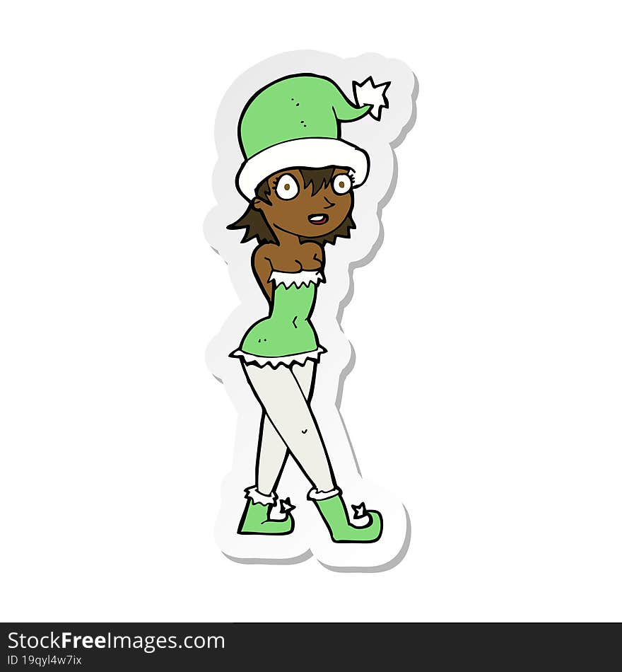 sticker of a cartoon woman in christmas elf costume