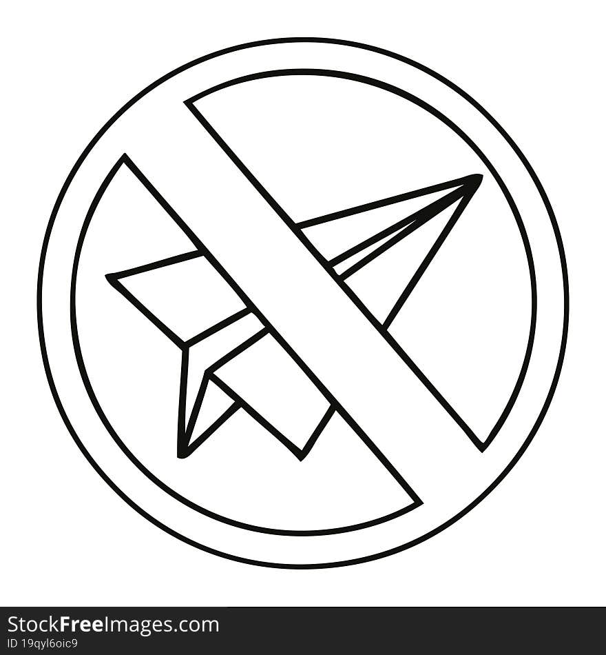 line drawing cartoon no paper aeroplane sign