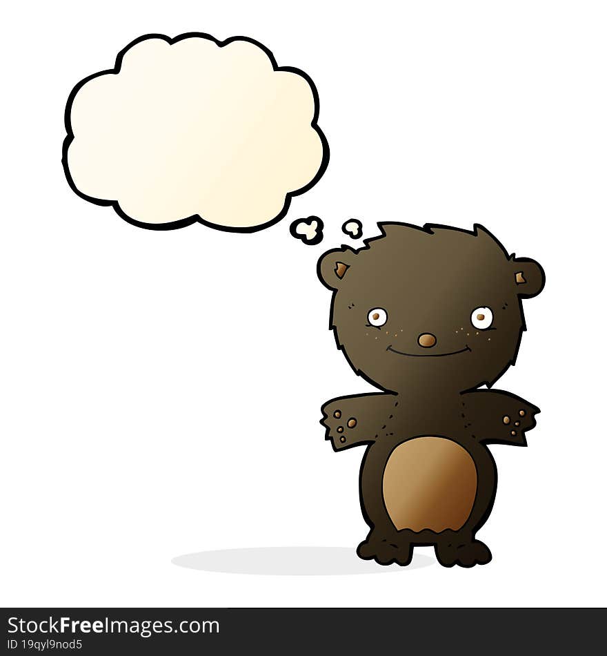 Cartoon Happy Little Black Bear With Thought Bubble