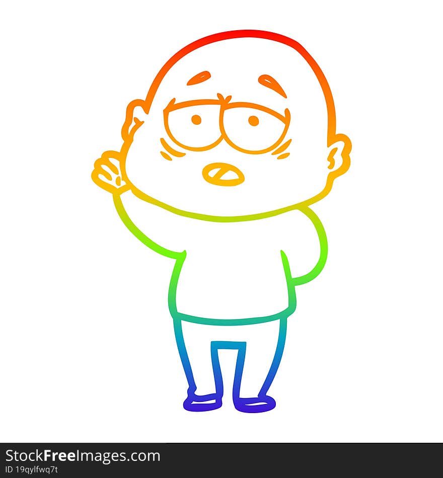 rainbow gradient line drawing cartoon tired bald man