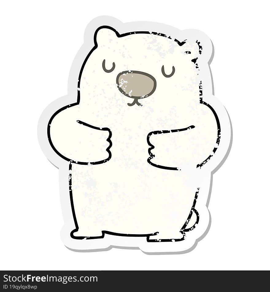 distressed sticker of a quirky hand drawn cartoon polar bear