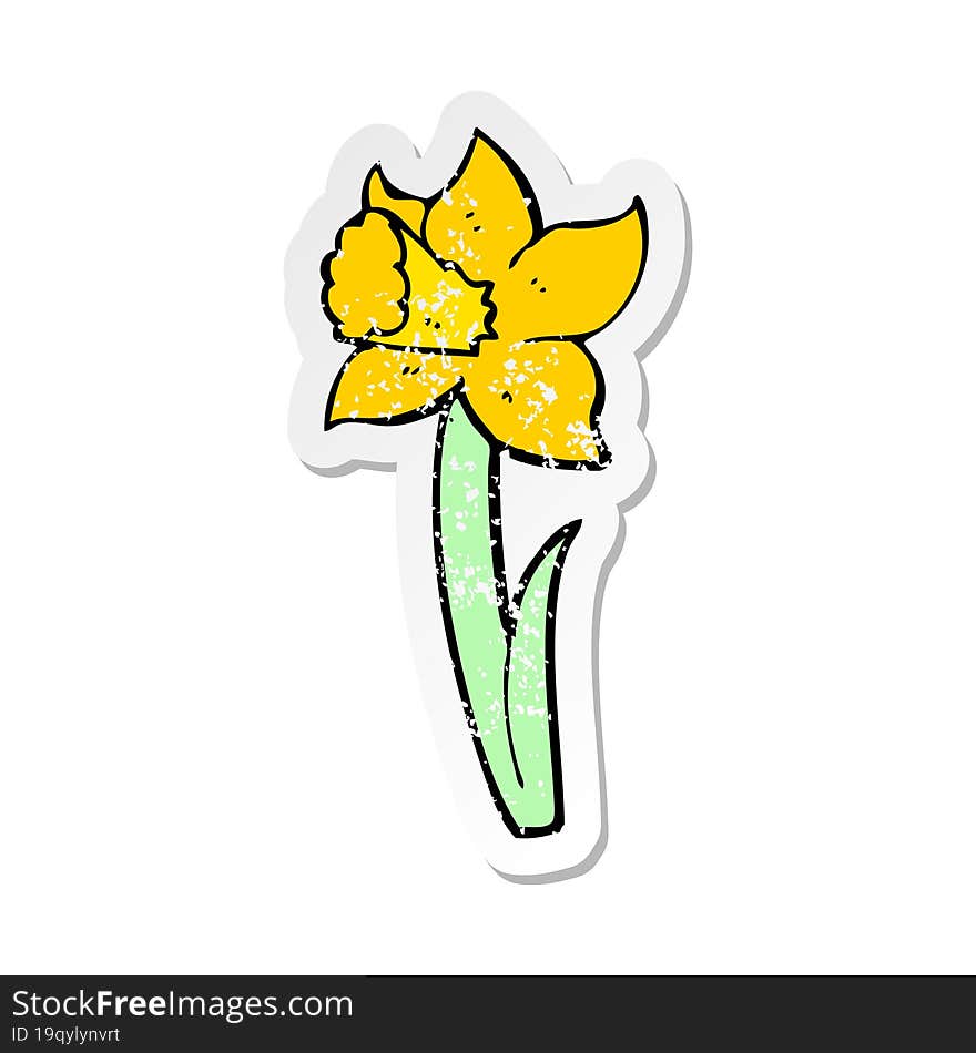 retro distressed sticker of a cartoon daffodil