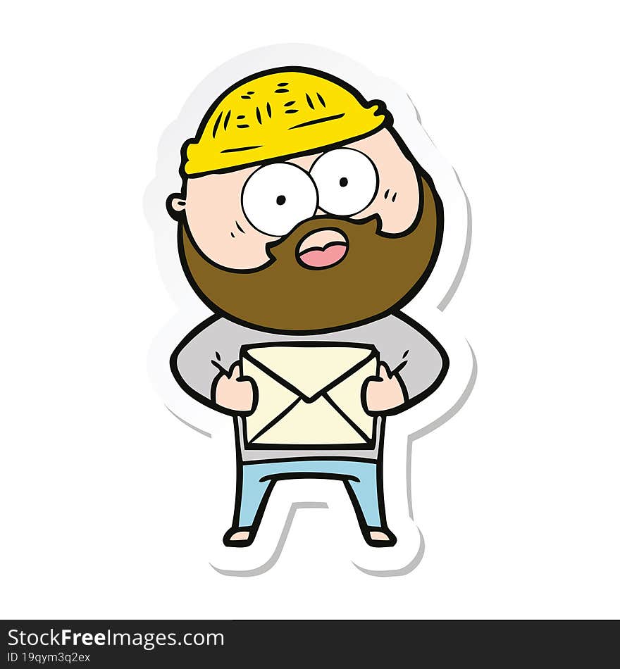 Sticker Of A Cartoon Surprised Bearded Man Holding Letter