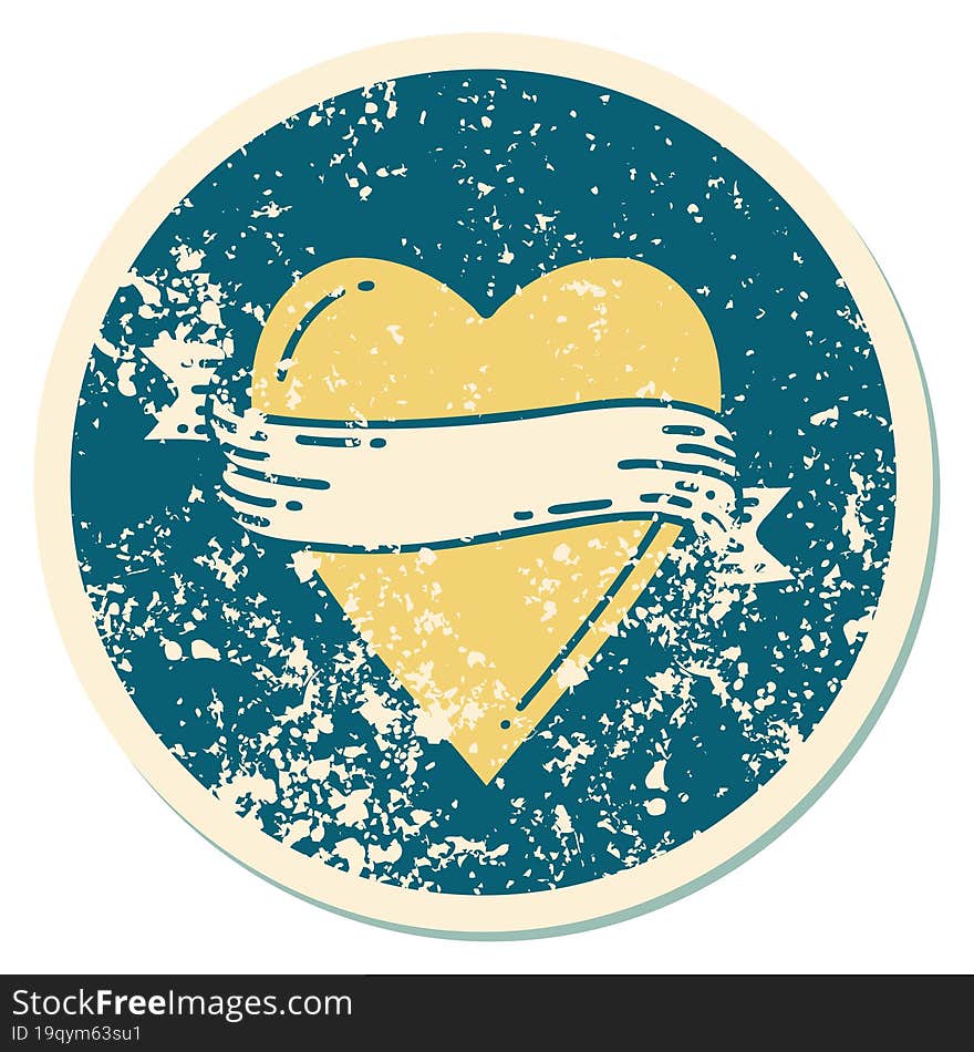 Distressed Sticker Tattoo Style Icon Of A Heart And Banner