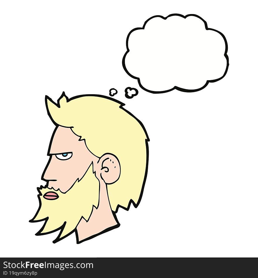 cartoon man with beard with thought bubble