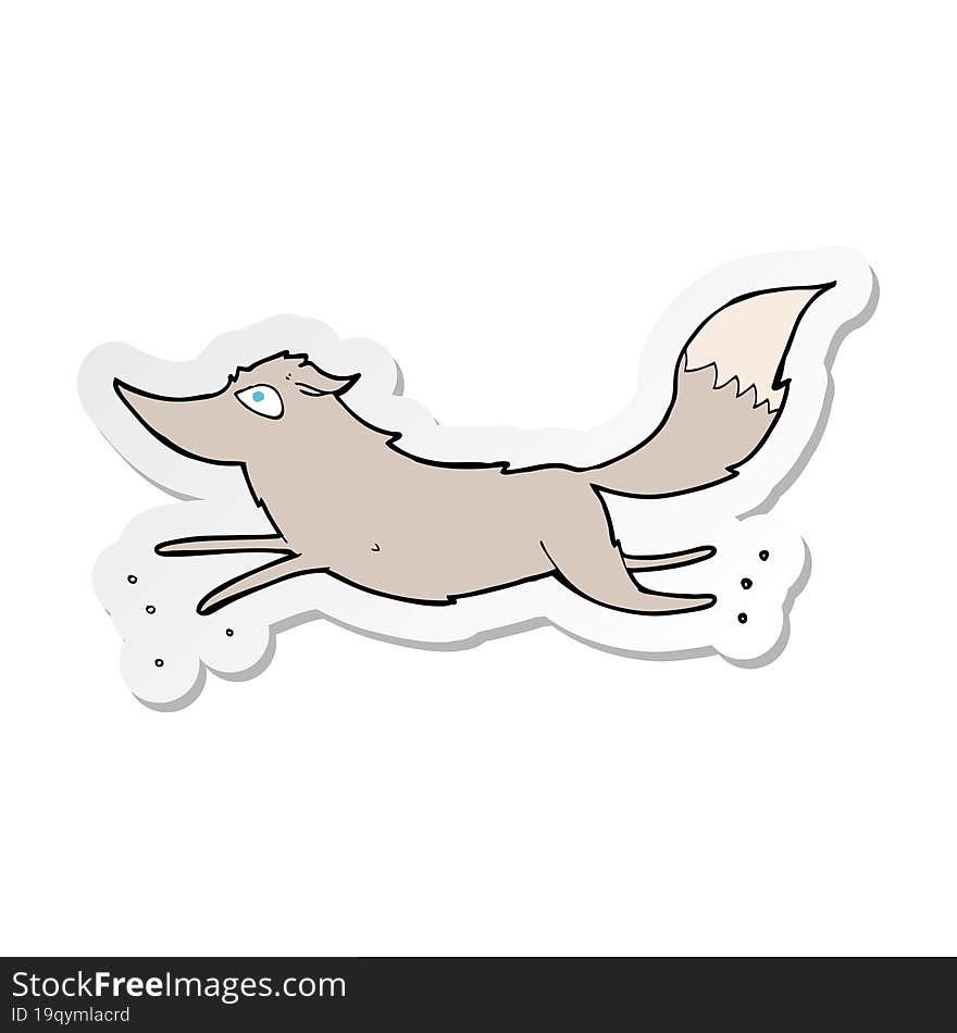 Sticker Of A Cartoon Wolf Running