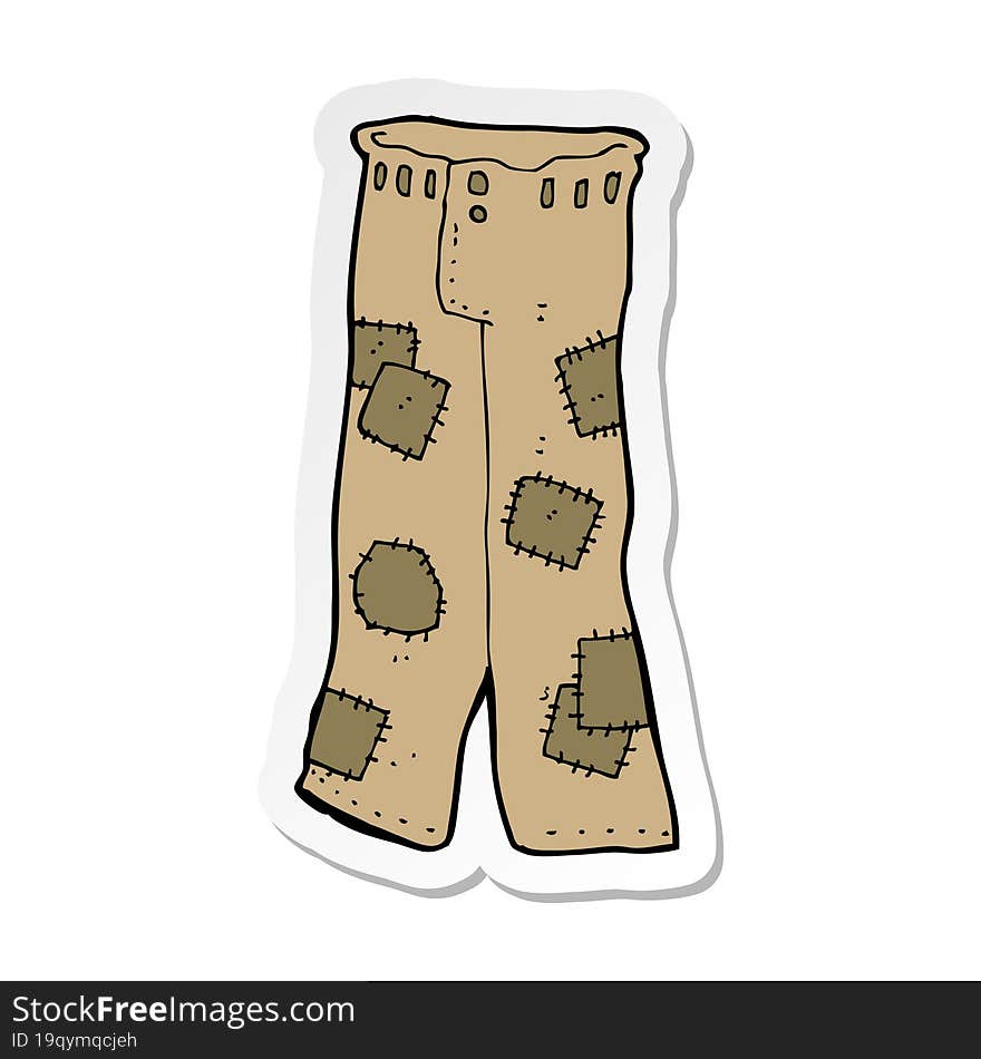 sticker of a cartoon patched old pants