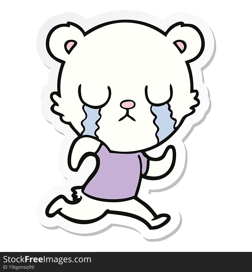 sticker of a crying polar bear cartoon