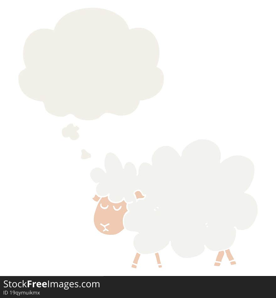 cartoon sheep and thought bubble in retro style