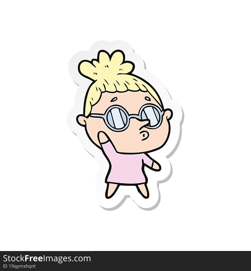 sticker of a cartoon woman wearing glasses