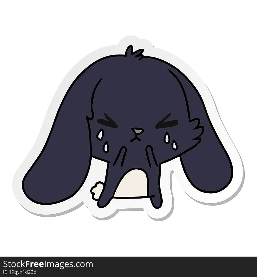 freehand drawn sticker cartoon of cute kawaii sad bunny