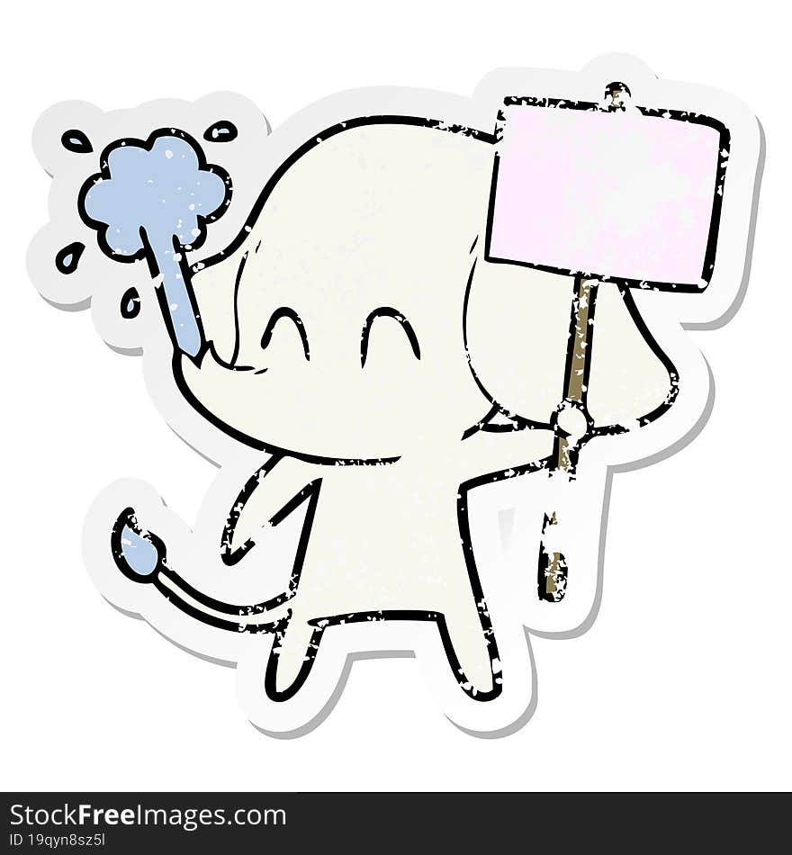 Distressed Sticker Of A Cute Cartoon Elephant Spouting Water