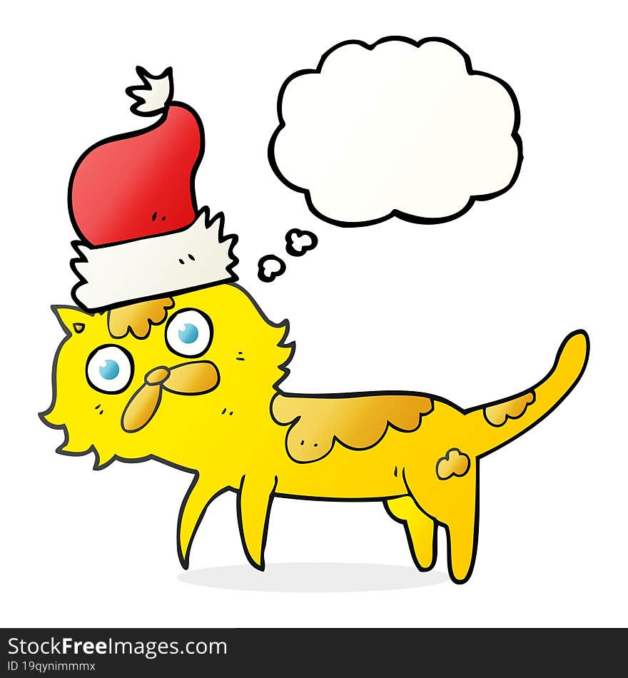 thought bubble cartoon cat wearing christmas hat