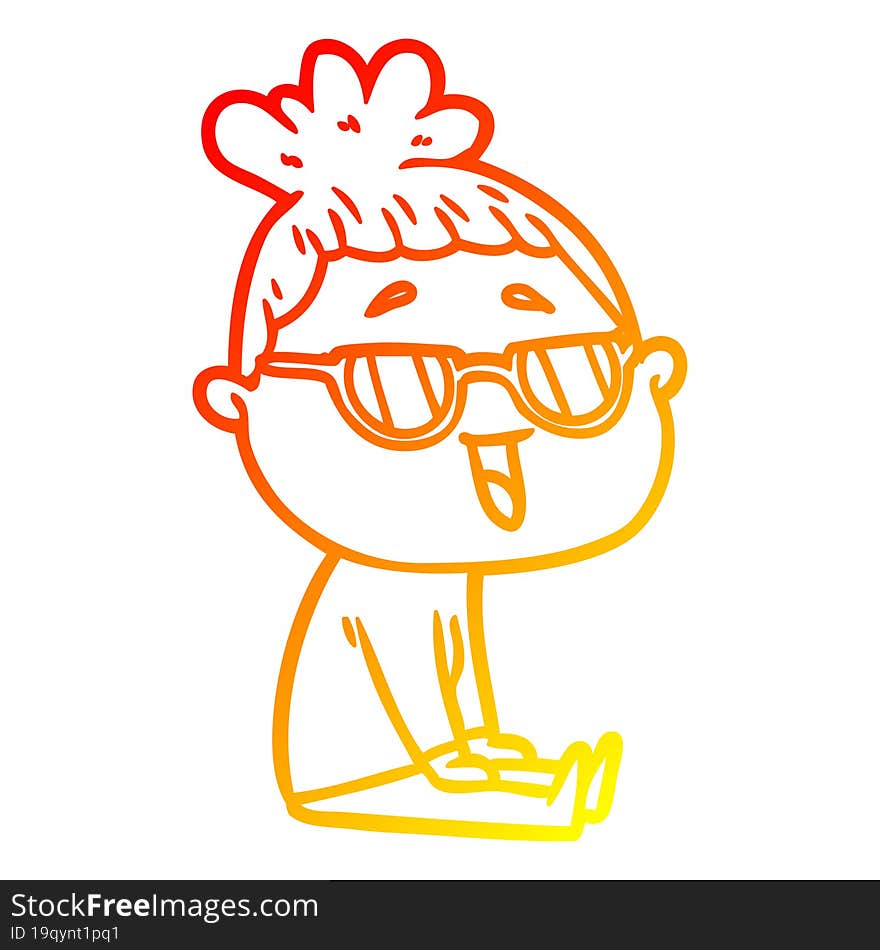 warm gradient line drawing cartoon happy woman wearing spectacles