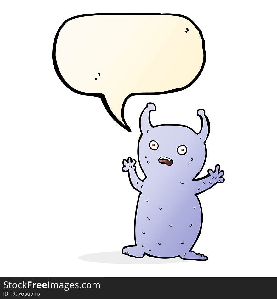 Cartoon Funny Little Alien With Speech Bubble