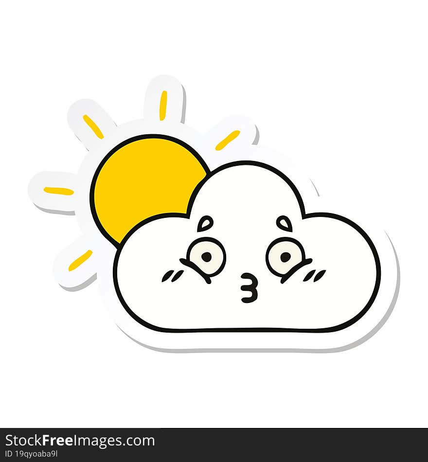 sticker of a cute cartoon sunshine and cloud