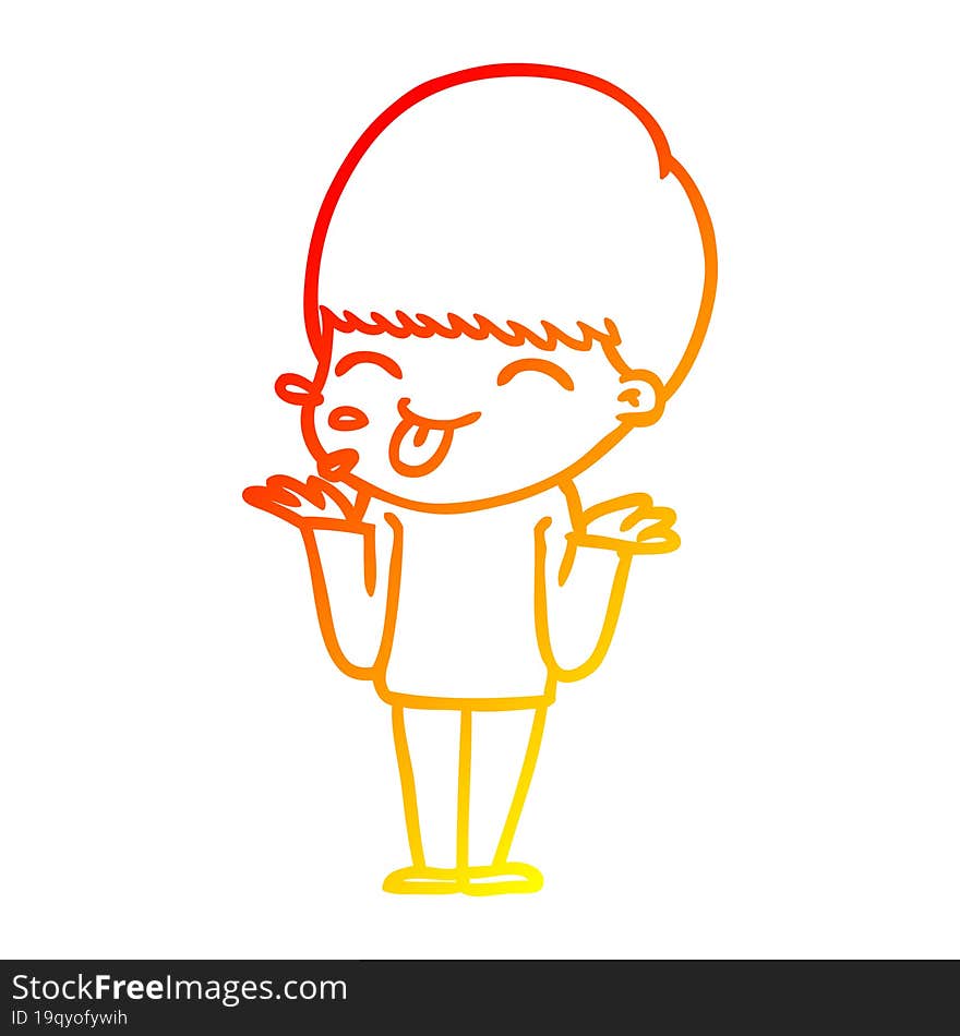 warm gradient line drawing of a cartoon boy sticking out tongue