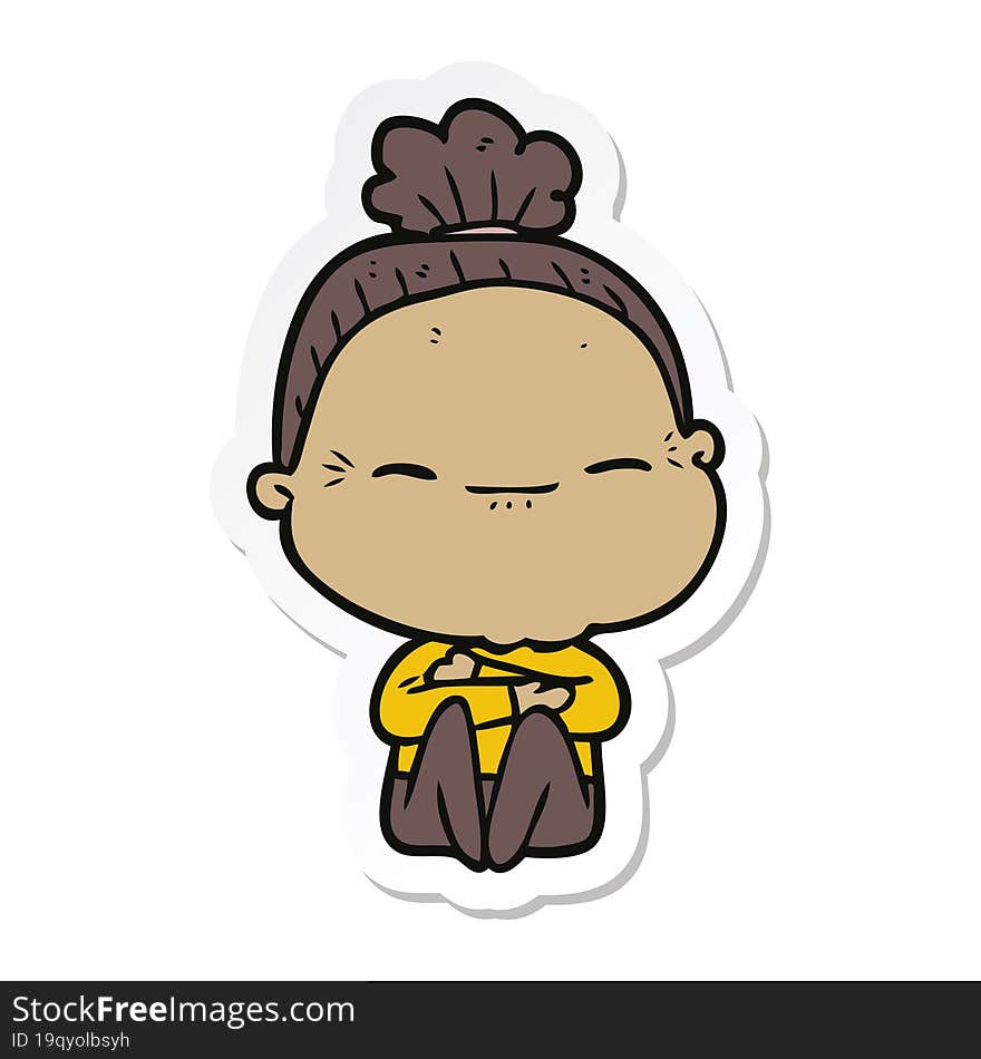 sticker of a cartoon peaceful old woman