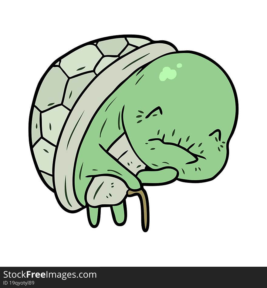 cute cartoon old turtle with walking stick. cute cartoon old turtle with walking stick