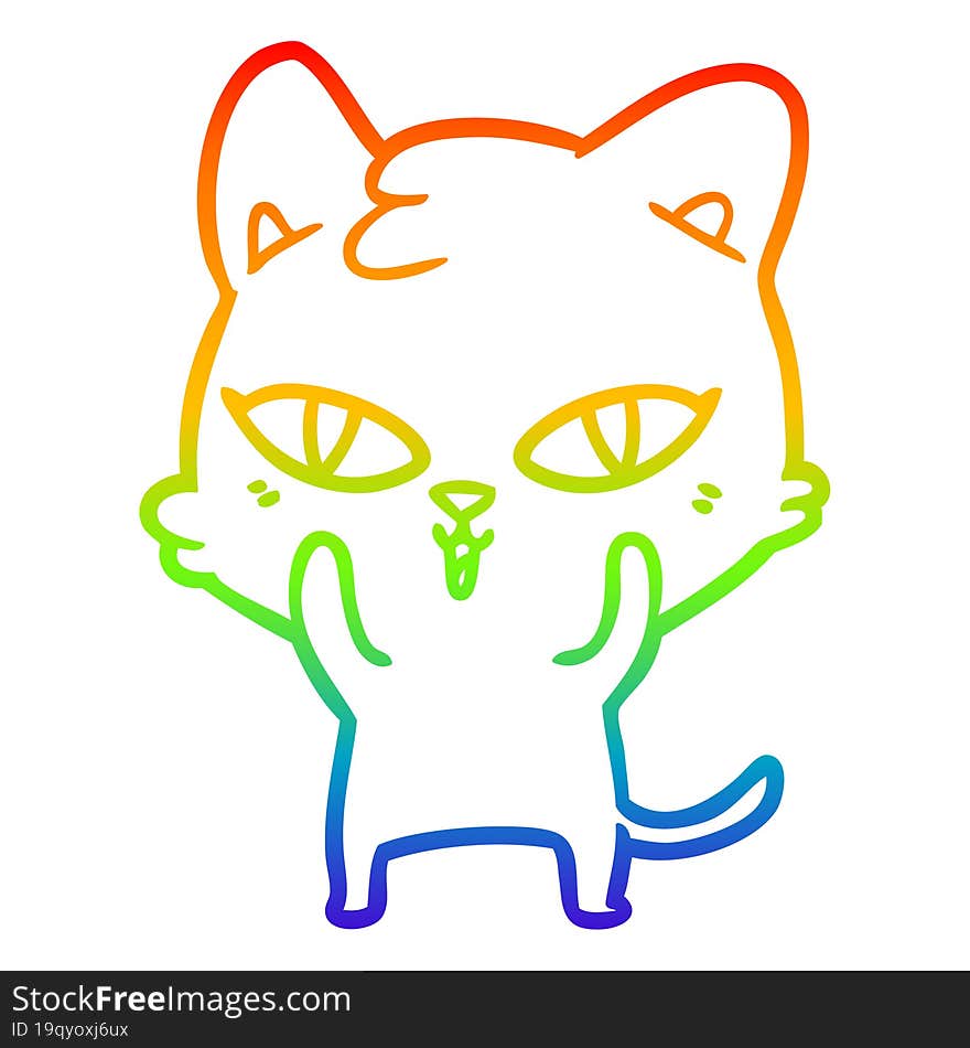 rainbow gradient line drawing of a cartoon cat