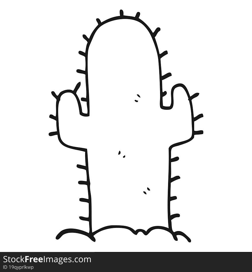 freehand drawn black and white cartoon cactus