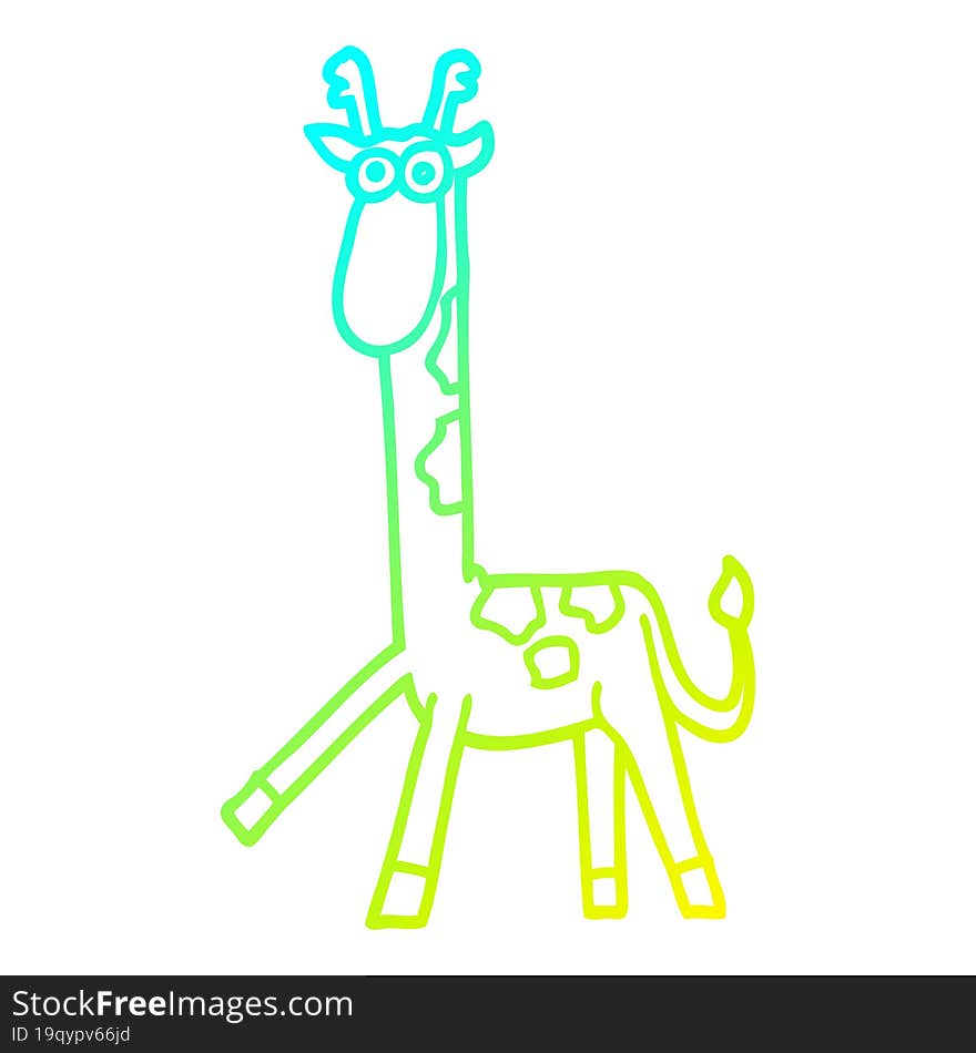 cold gradient line drawing of a cartoon walking giraffe