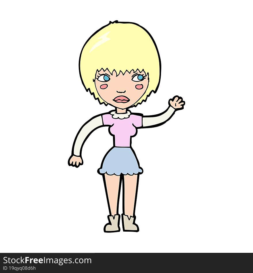 cartoon waving woman