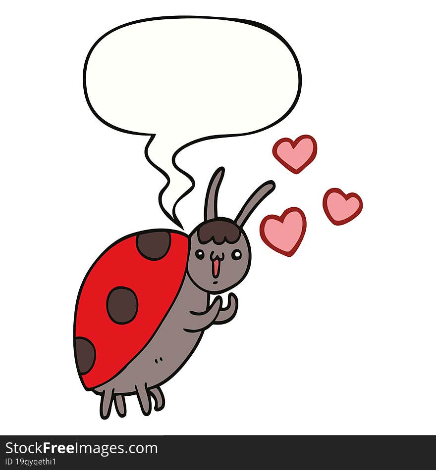 cute cartoon ladybug in love and speech bubble