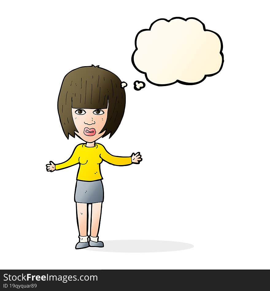 Cartoon Woman Shrugging Shoulders With Thought Bubble