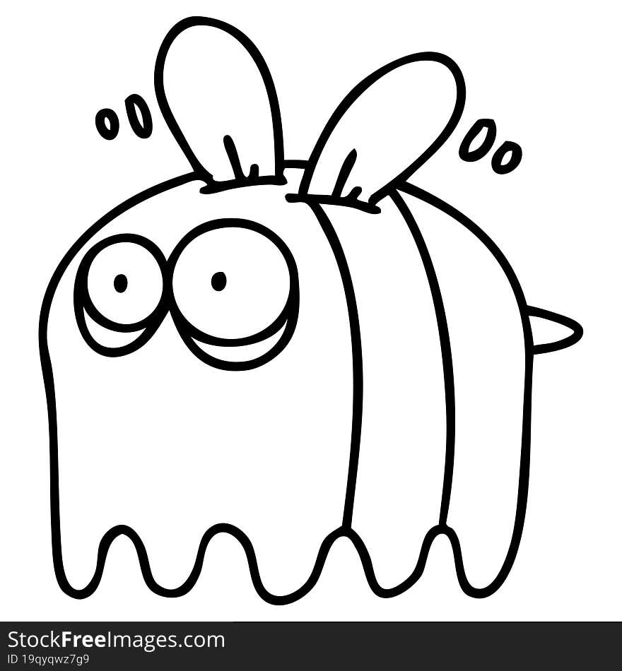 line doodle of a bee dressed as a ghost for halloween. line doodle of a bee dressed as a ghost for halloween