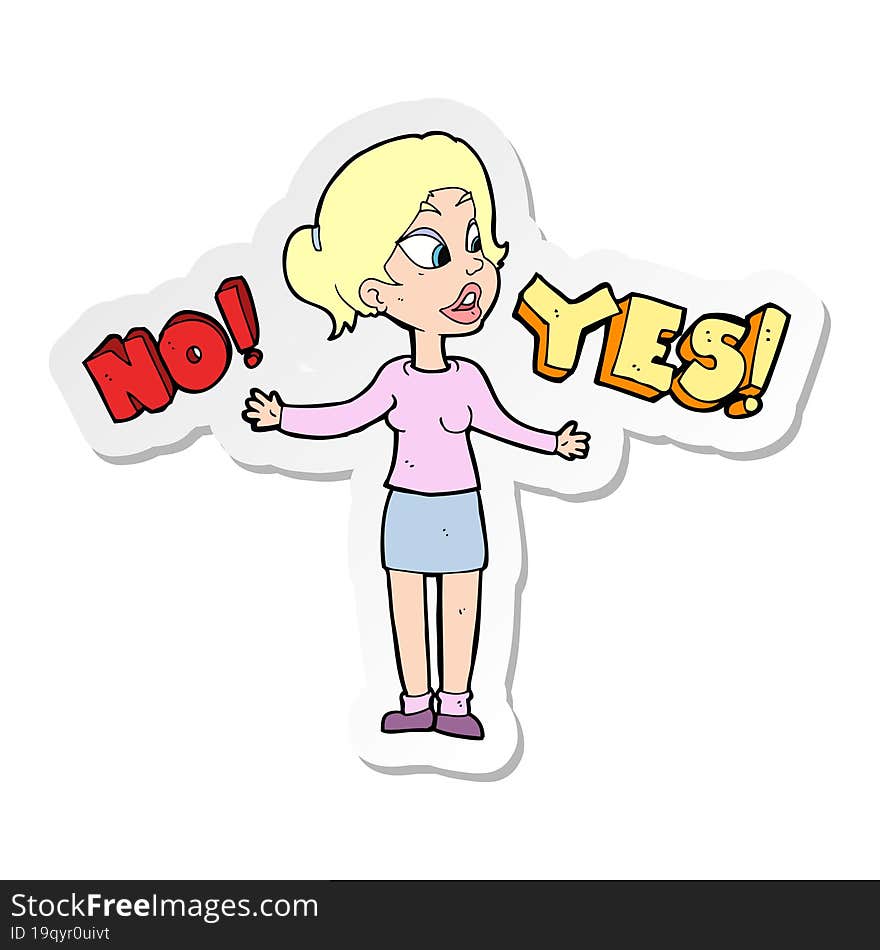 sticker of a cartoon woman making choice