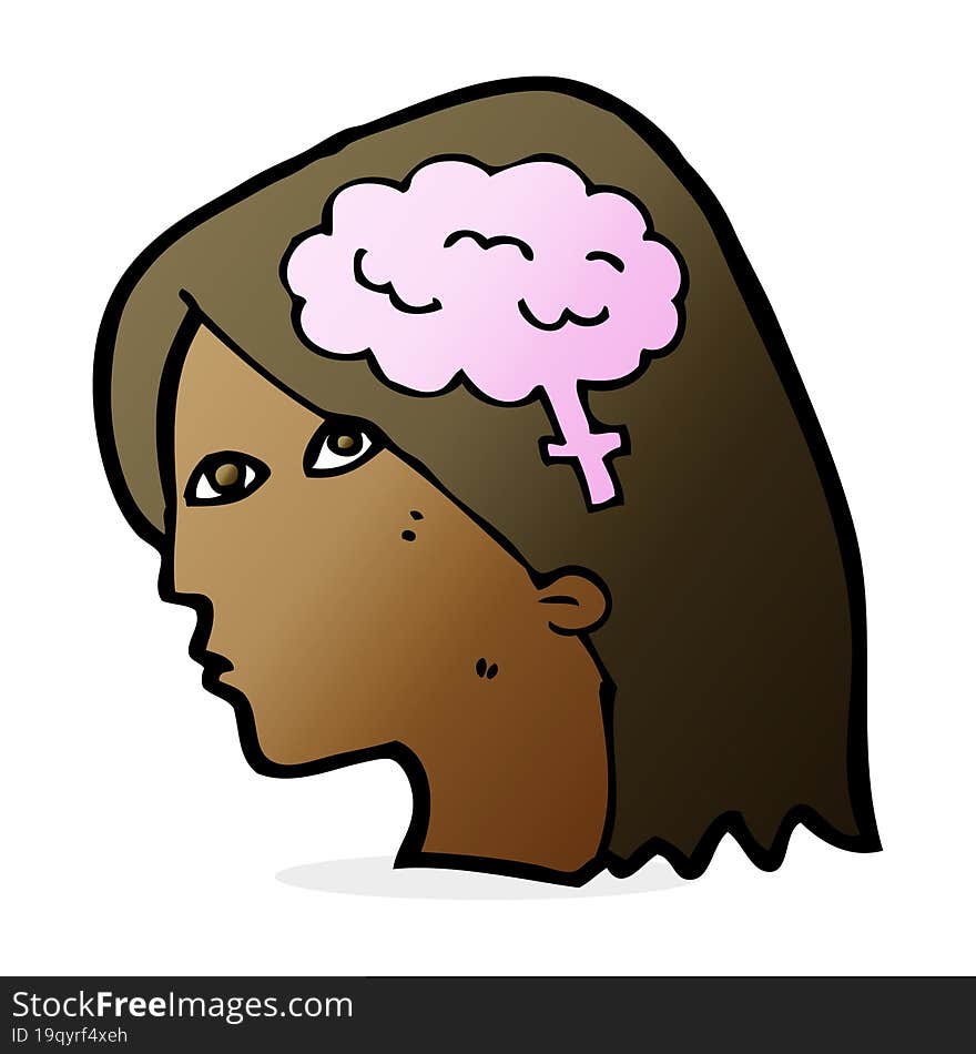 cartoon female head with brain symbol