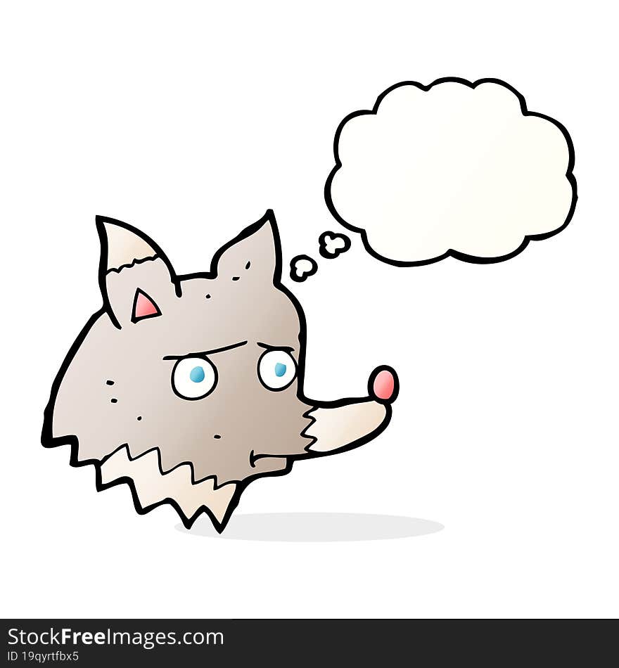 cartoon unhappy wolf with thought bubble