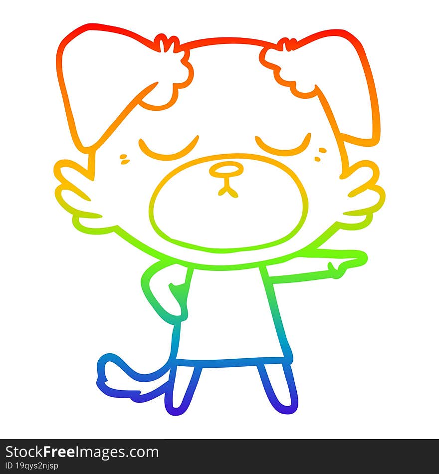 rainbow gradient line drawing of a cute cartoon dog