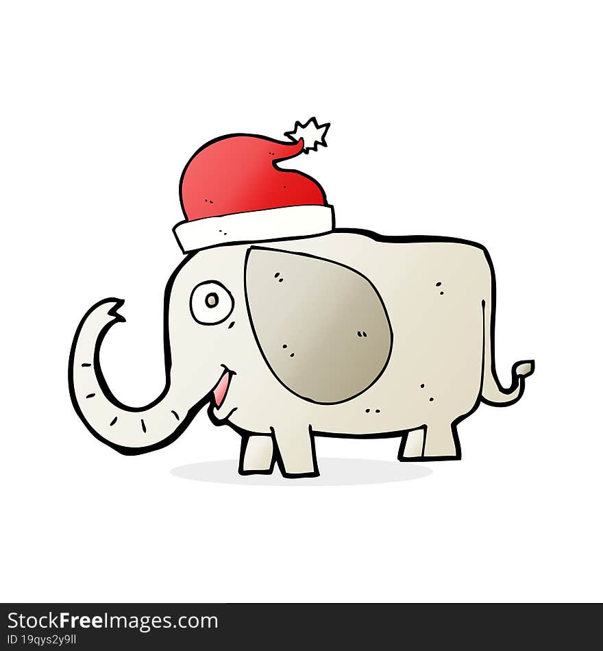 Cartoon Elephant In Christmas Hat