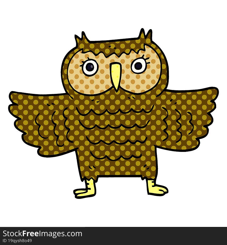 cartoon doodle owl with flapping wings