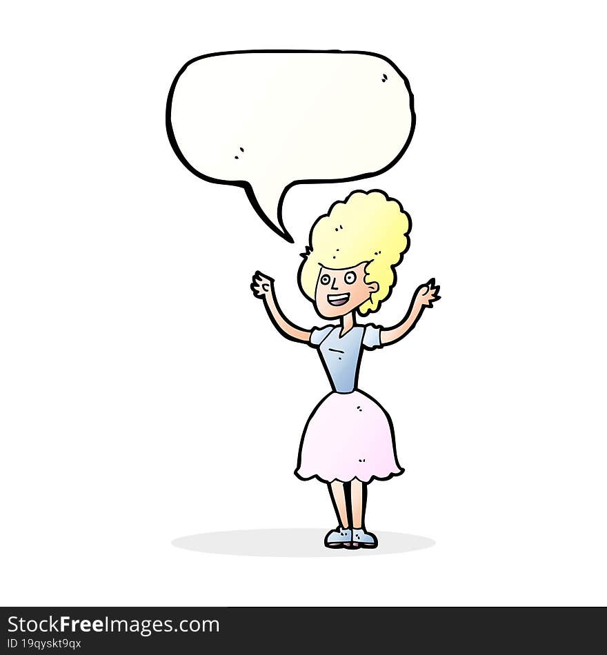 cartoon happy 1950 s woman with speech bubble