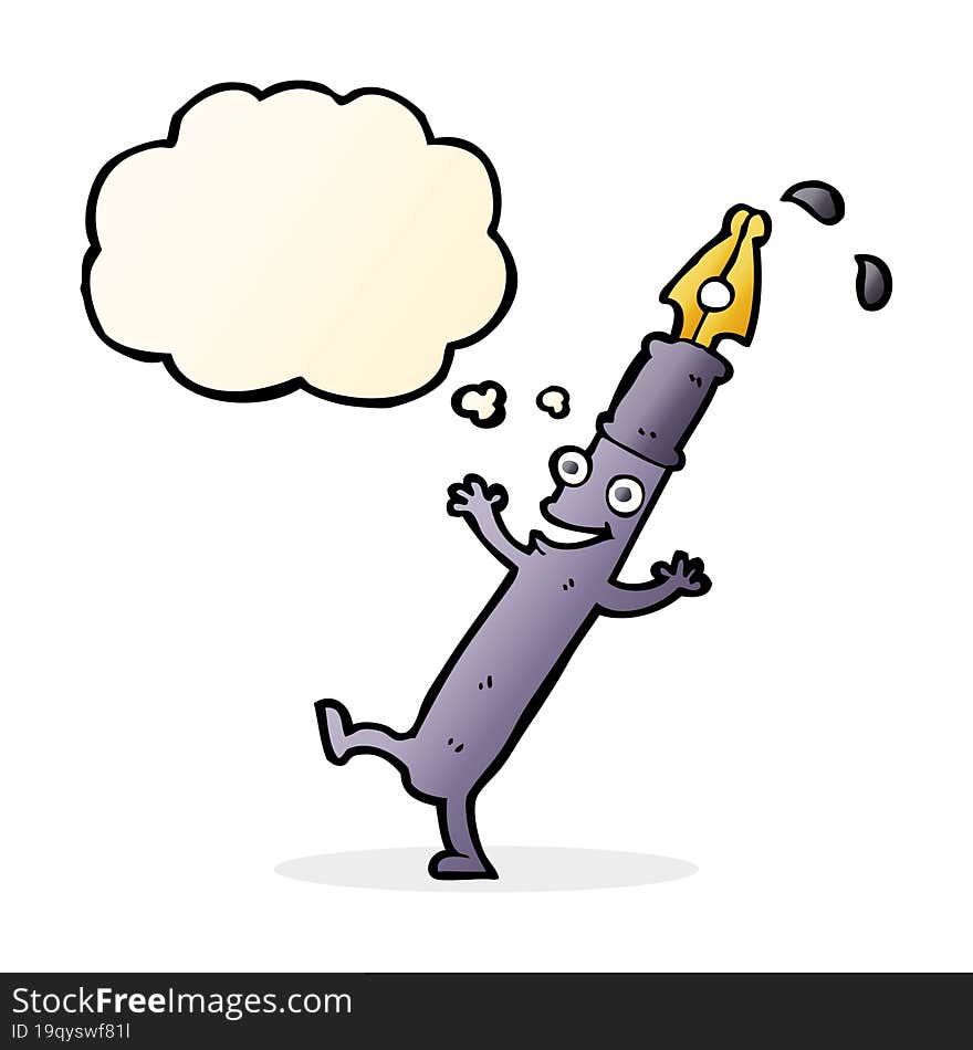 cartoon pen character with thought bubble