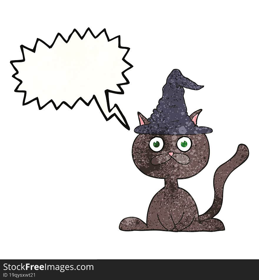 freehand speech bubble textured cartoon halloween cat